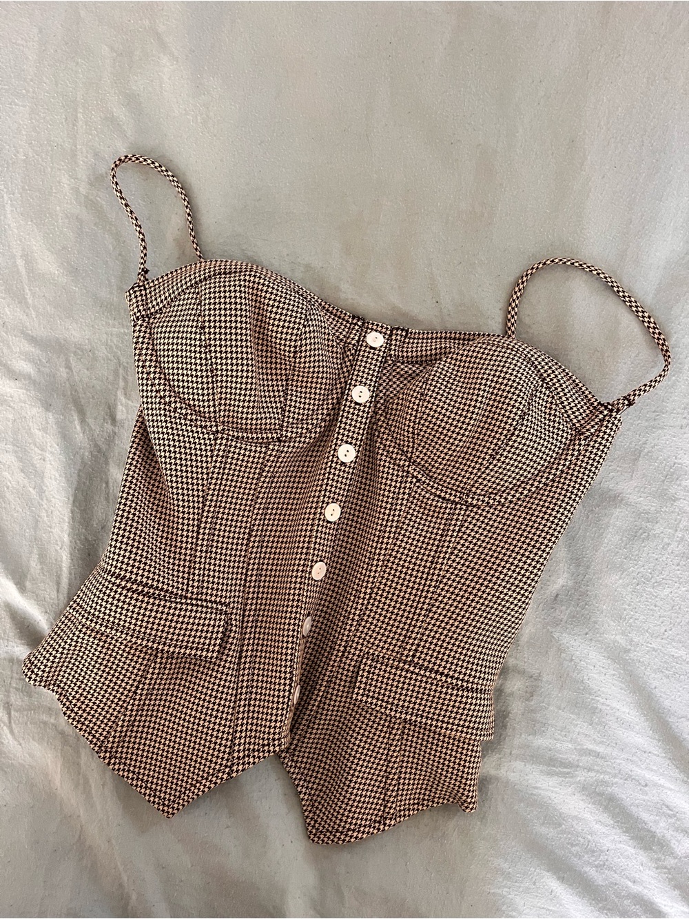 Houndstooth Bustier corset Top with Button Front guizio